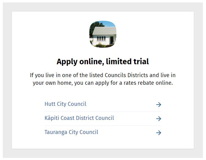 A screenshot showing the first screen of the trial of the online rates rebate application.