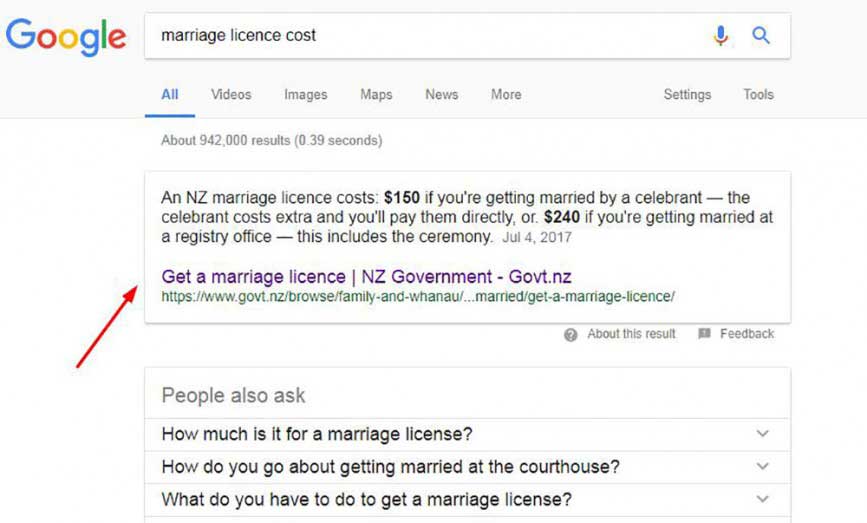 Screenshot showing Google results page.