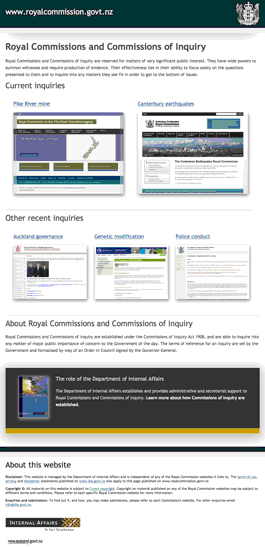 The homepage of the www.royalcommission.govt.nz website as displayed on a typical desktop.