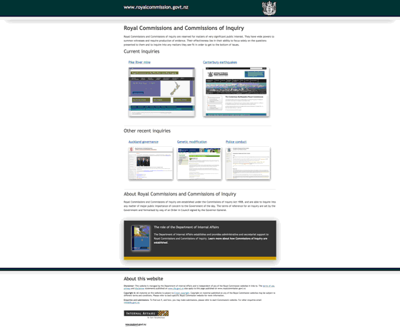 The homepage of the www.royalcommission.govt.nz website as displayed on a widescreen desktop.