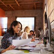 Woman working at computer.